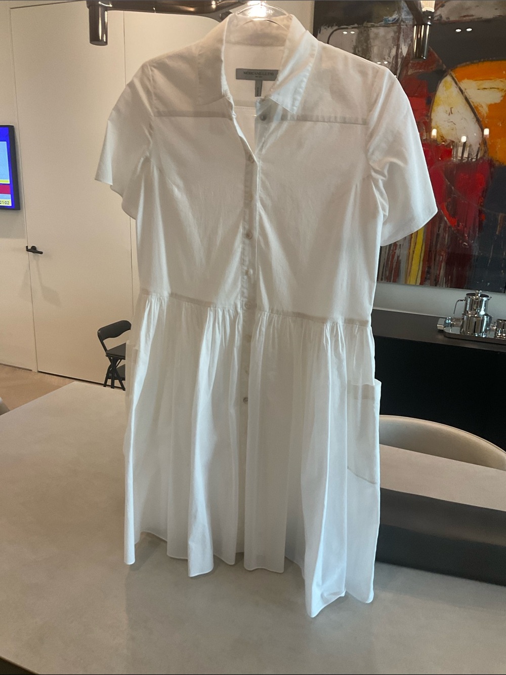 Morgane Le Fay White Short-Sleeve Button-Front Mini Dress